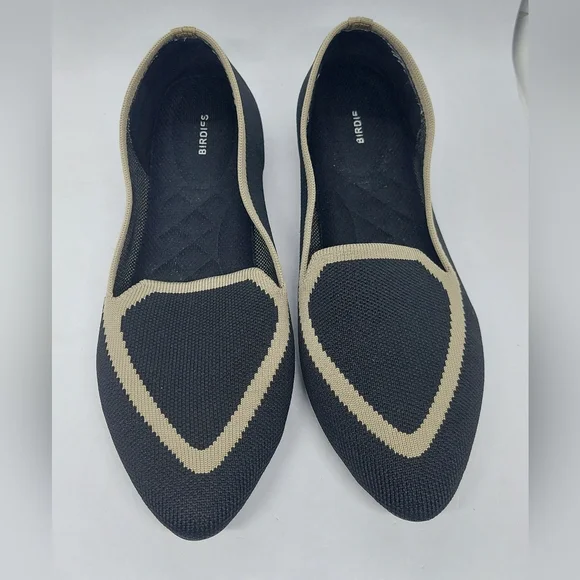 Birdies Blackbird Knit Flats Jet Black With Tan Trim Shoes Women's Size 9 - Picture 1 of 12
